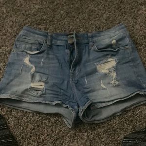 EXPRESS light wash destroyed denim shorts will be donated 5/2024